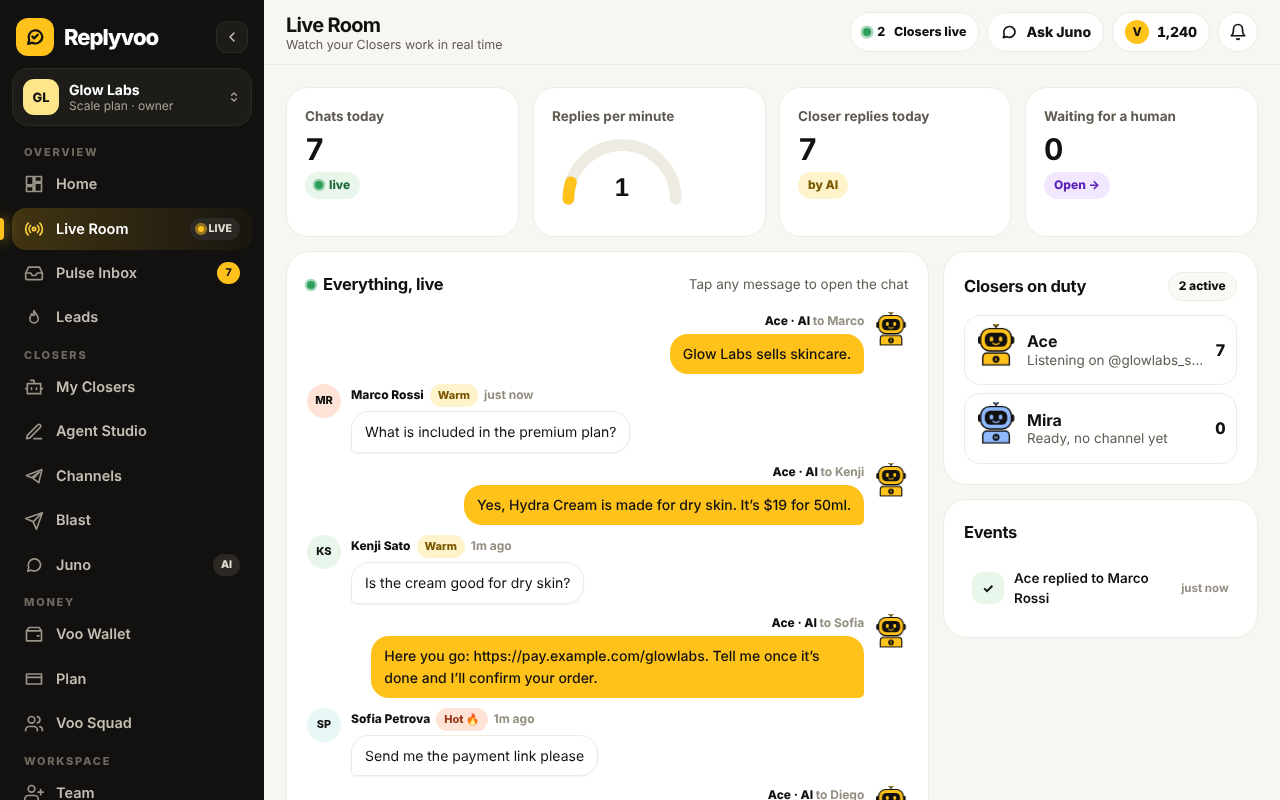 Live Room showing replies coming in after a Blast